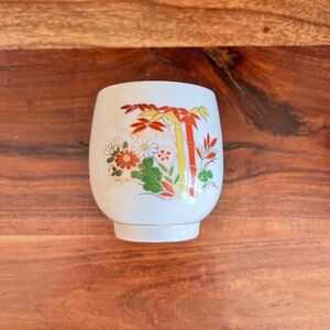 Vintage Hand painted Armbee Sake Tea Cup | Japan Bamboo Floral | Red Gold Green